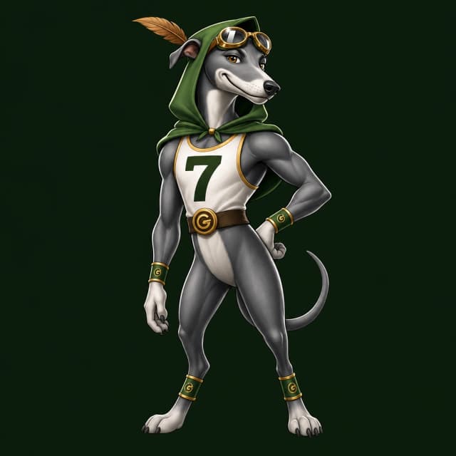 Hood Derby mascot number 7 striking a full-body pose